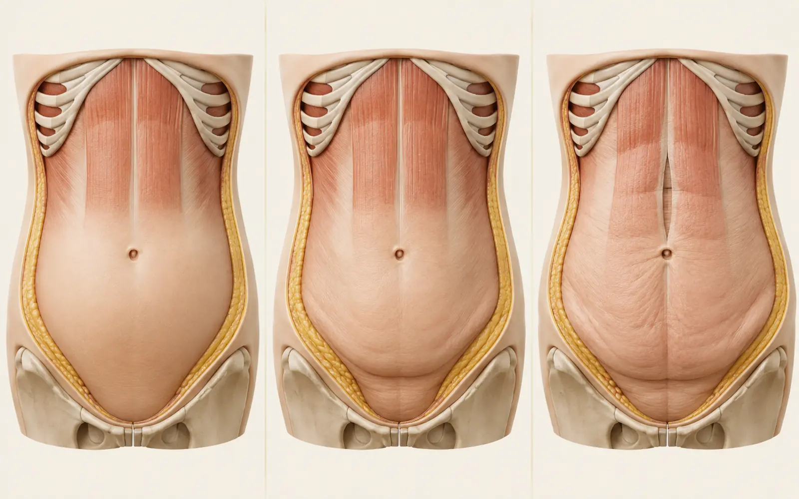 Anatomische Ebenen beim Vergleich von Mini- und vollständiger Bauchdeckenstraffung mit Fettabsaugung