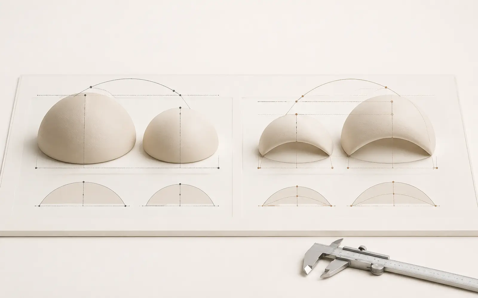 Abstract medical models comparing simple breast asymmetry with a tuberous breast shape